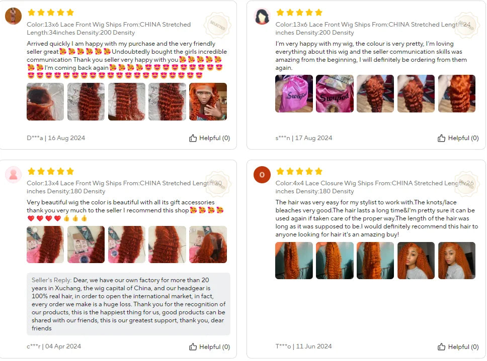 Swupod 13x4 13x6 220% Density Transparent HD Lace Front Wig for Women Deep Wave Remy Human Hair Ginger Orange 350# Loose Curly