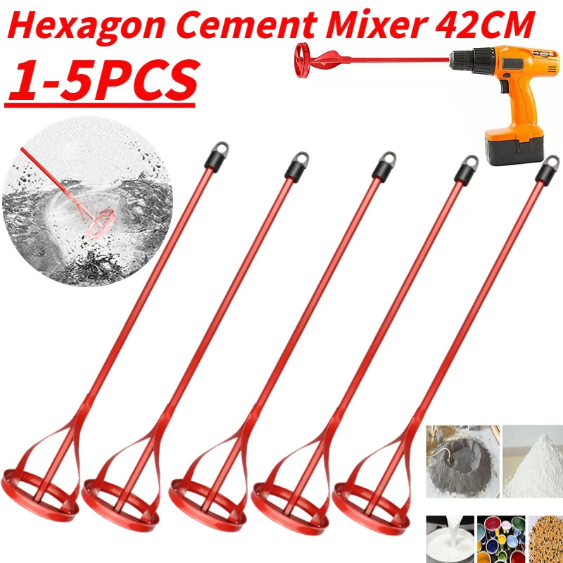 1-5PCS Hexagon Shaft Plaster Paint Mixer Mixing Paddle Rod Electric Drill Construction Agitator Mud Grouting Mortar Tool