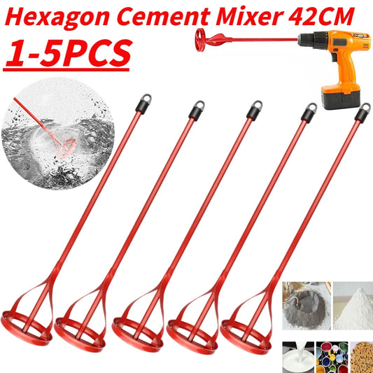 1-5PCS Hexagon Shaft Plaster Paint Mixer Mixing Paddle Rod Electric Drill Construction Agitator Mud Grouting Mortar Tool