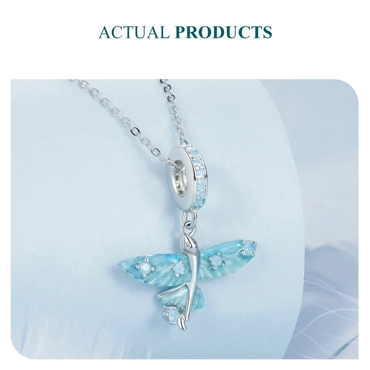 WOSTU 925 Sterling Silver Magical Flying Fish Pendants Blue Ocean Whale Bead Fit Original Bracelet DIY Charms Jewelry Making