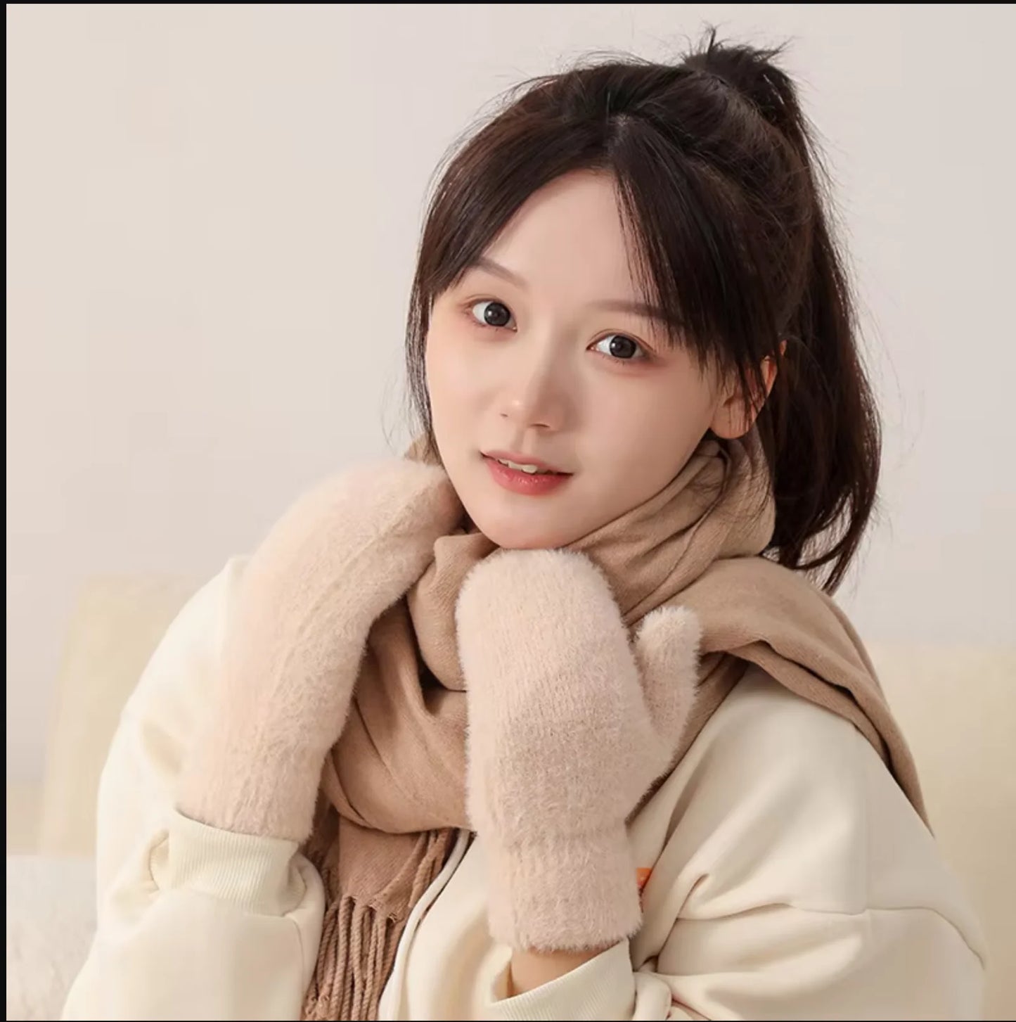 Women Winter Keep Warm Plus Cashmere Thicken Mink Fleece Solid Cute Lovely Outdoor Windproof Cycling Full Finger Mittens Gloves