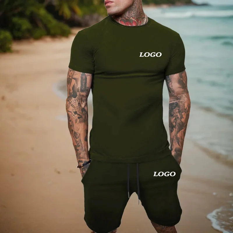 Summer Fashion Casual Outdoor Sports Set Men's Breathable T-Shirt Shorts Casual Fashion Two-Piece DIY Customize Your Logo Viralgem Store