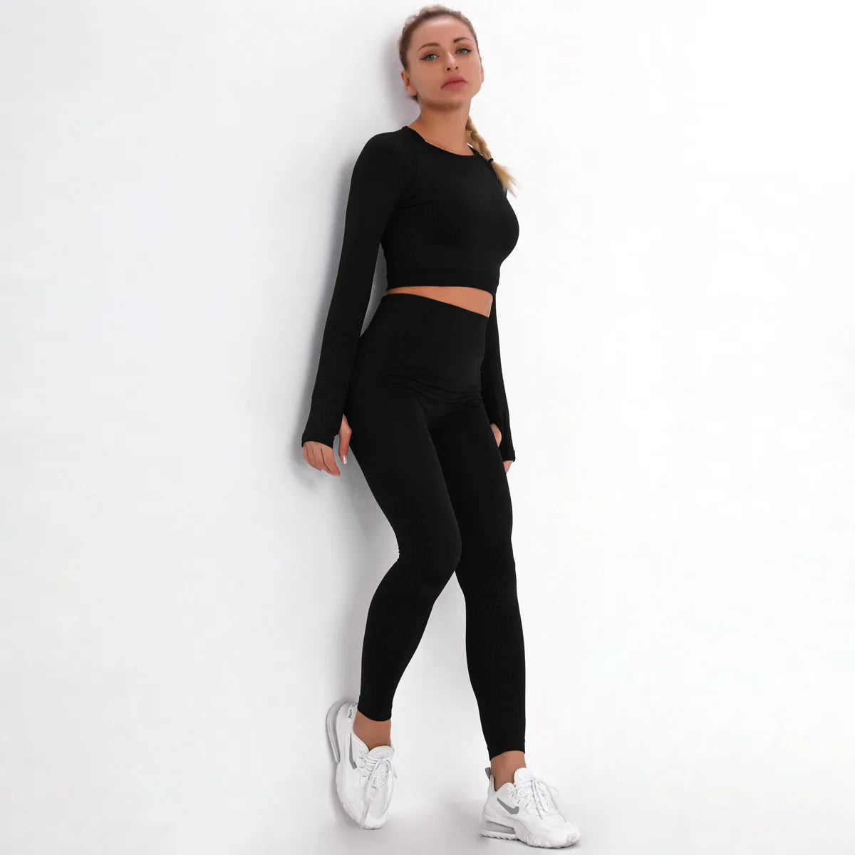 Women Seamless Gym Set Long Sleeve Top High Waist Belly Control Sport Leggings Gym Clothes Seamless Sport Suit Sexy Booty Girls Viralgem Store