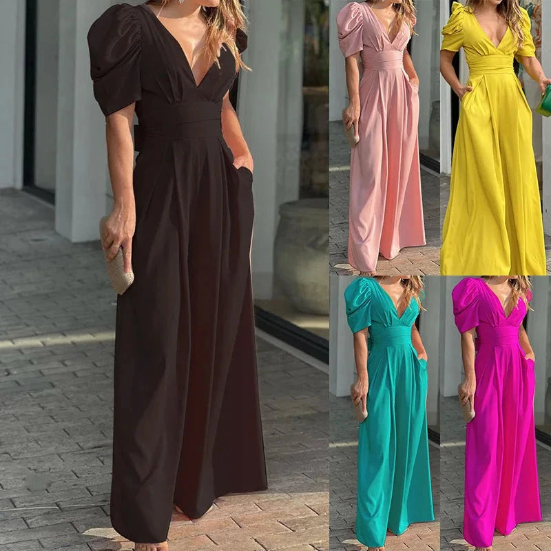 2025 New European American Short-sleeved Fashionable and Elegant Wide-leg Jumpsuits Viralgem Store