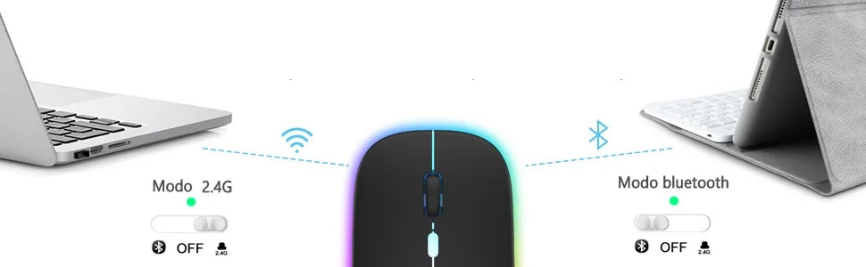 Wireless Mouse Bluetooth and 2.4GHz Dual Modes Rechargeable RGB Ergonomic Silent Click for PC iPad Laptop Cell Phone TV Viralgem Store