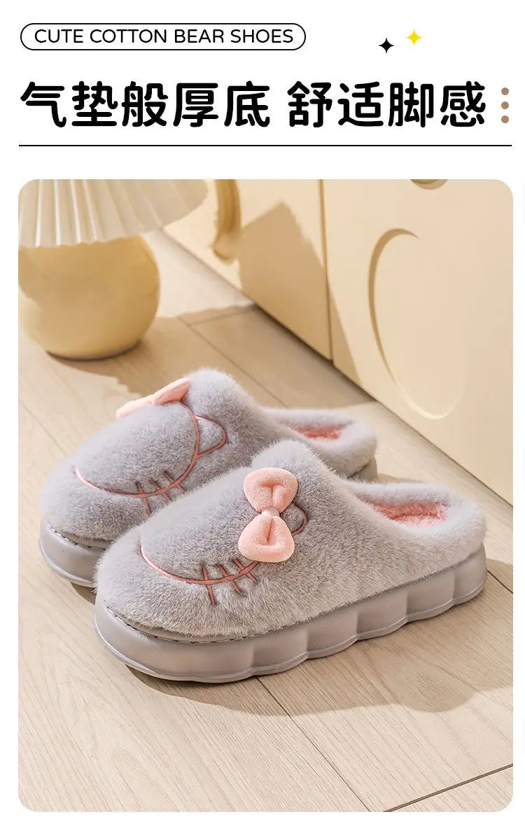 8 cm High platform fur slippers women's winter fluffy ear home shoes woman white bunny rabbit slippers woman house clog shoes