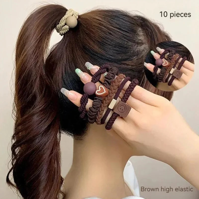 10PCS Women's Hair Ring Set Hair Accessories High Elasticity Leather Band Simple Temperament High Ponytail Durability New Style Viralgem Store