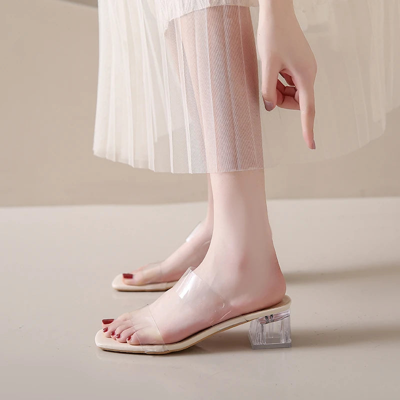Summer Women Pumps Sandals PVC Jelly Slippers Open Toe High Heels Women Transparent Perspex Slippers Shoes Heel Clear Sandals