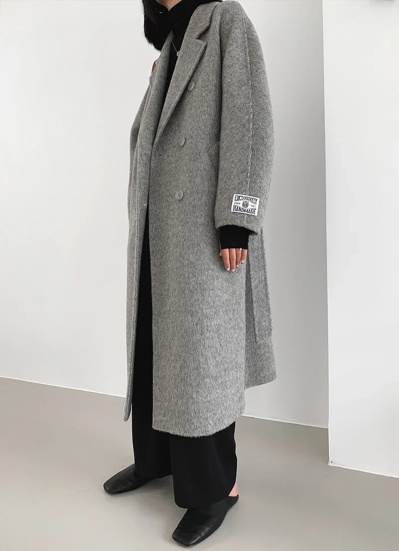2024 Autumn Winter Wool Coat Women Double-breasted Solid Color Women's Double-sided Woolen Belt Coats Loose Warm Wool Jacket