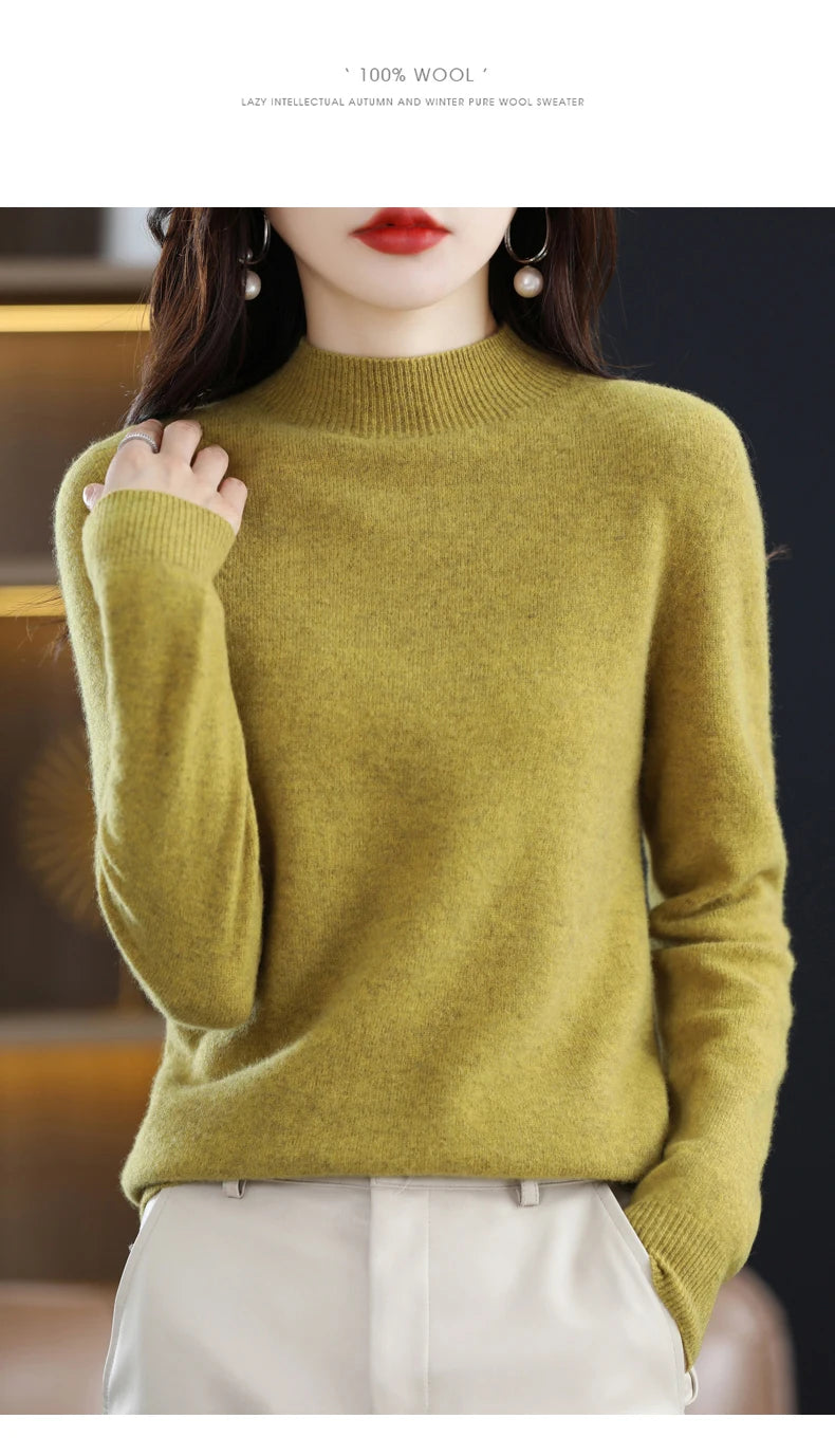 100% Pure Wool Half-neck Pullover In Autumn And Winter New Cashmere Sweater Women's Casual Knit Top Women's Coat 19 Colors Viralgem Store