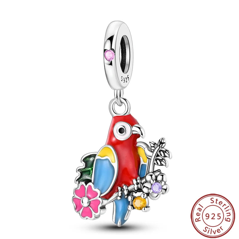 100% 925 Silver Parrot Hummingbird Owl Birds Fashion Design Charms Beads 3mm DIY Fine Jewelry Gifts Making Viralgem Store