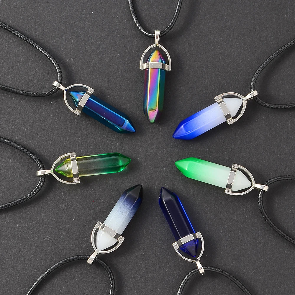 7pcs/set of Fashion Simple Crystal Hexagonal Column Necklaces, Healing Crystals, Women's Necklaces, and Men's Necklace