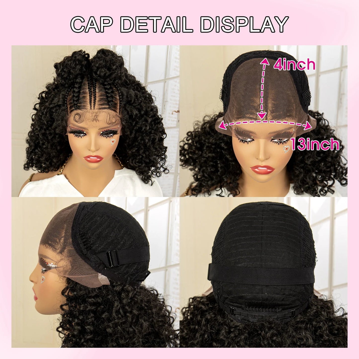 13X4 Lace Frontal Synthetic Braided Wigs for Black Women Braid Wig with Baby Hair 16inches Afro Curly Bob Wigs Braided Wig Viralgem Store