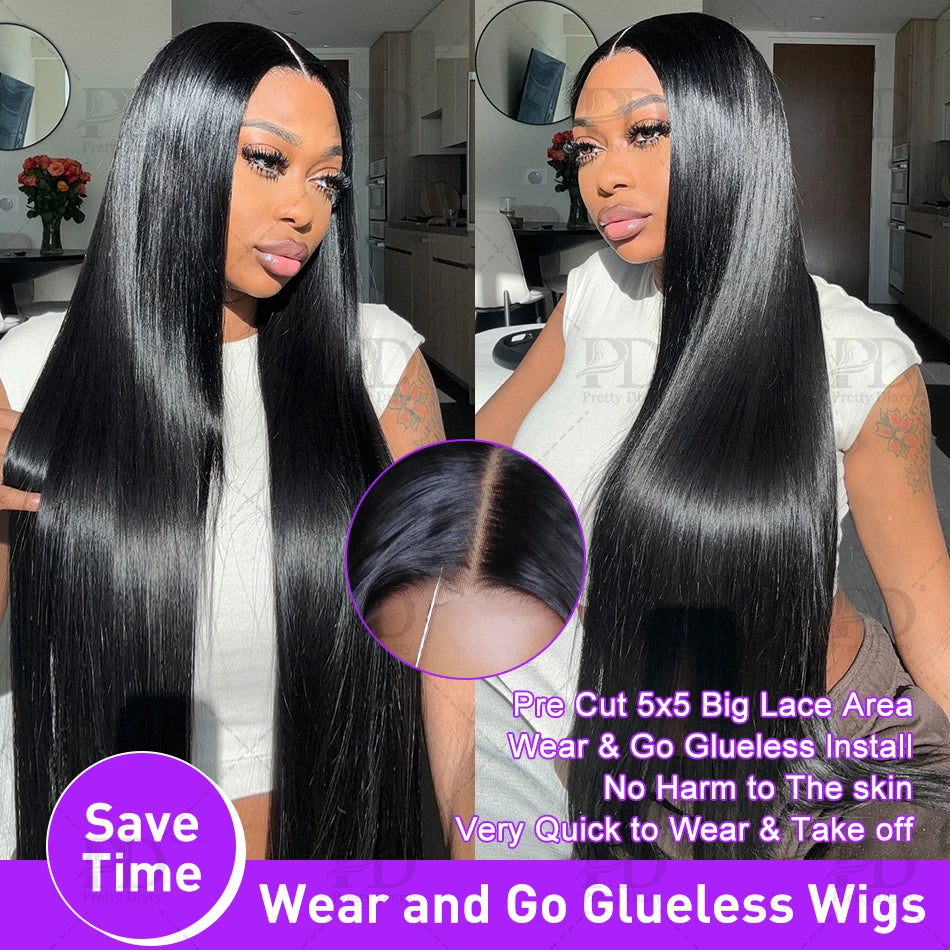 200% Pre Cut Wear and Go Glueless Wig Human Hair 5x5 Pre Cut Hd Lace Closure Wigs Bone Straight Pre Plucked Soft 100% Human Hair Viralgem Store