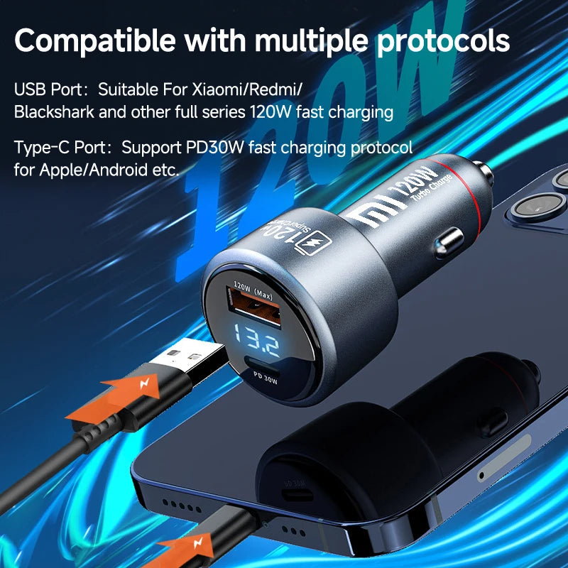 120W Xiaomi USB Type C Car Charger 67W 6A Turbo Fast Charging Adapter For Mi 14 13 13T 12 Pro Redmi Note K60 IPhone 16 15 Charge Viralgem Store