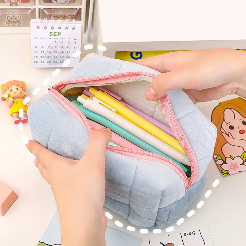 Women Zipper Fur Cosmetic Storage Bag Large Solid Makeup Organizer Handbag Stationery Pencil Case Travel Make Up Toiletry Punch Viralgem Store