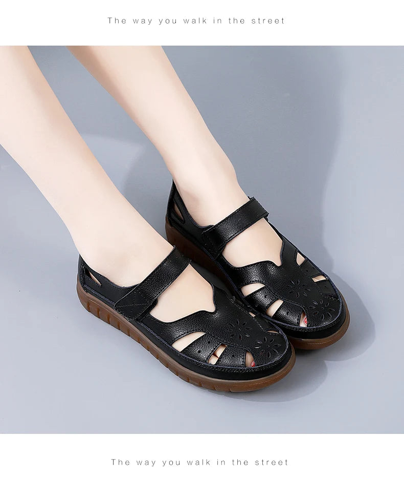 2024 Women Sandals Summer Ladies Girls Comfortable Ankle Hollow Round Toe Sandals Woman Soft Beach Sole Female Shoes Plus Size