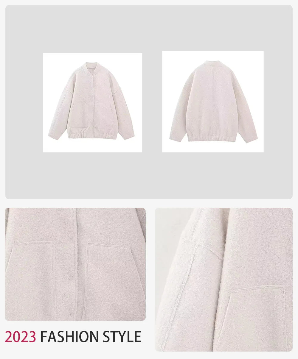 2023 Women Fashion With Pockets Oversized Bomber Jacket Coat Vintage Long Sleeve Snap Button Female