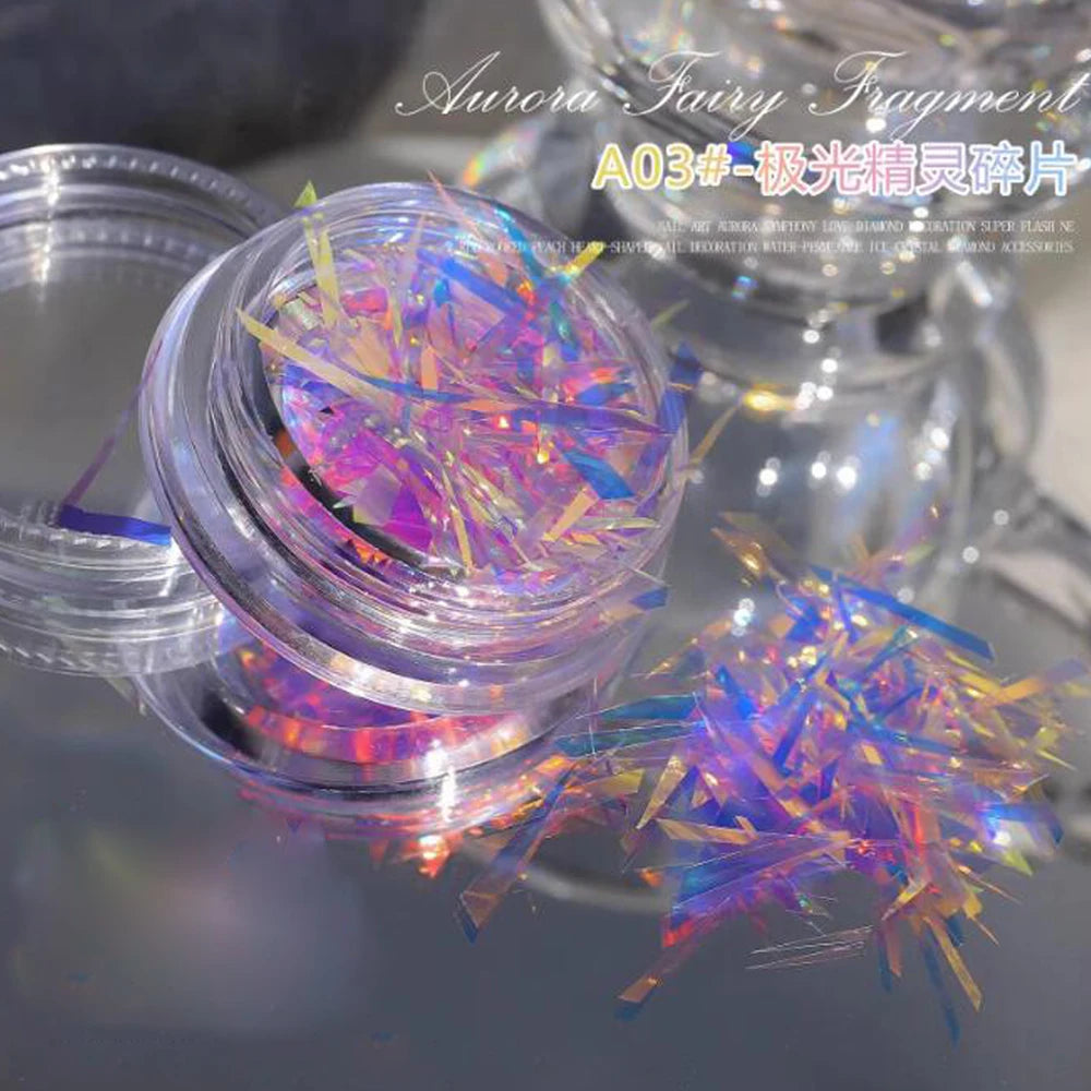 1Box Irregular Aurora Mirror Broken Glass Paper Nail Foil Decals Japanese Laser Patch DIY Rainbow Transfer Piece Manicure Decor#