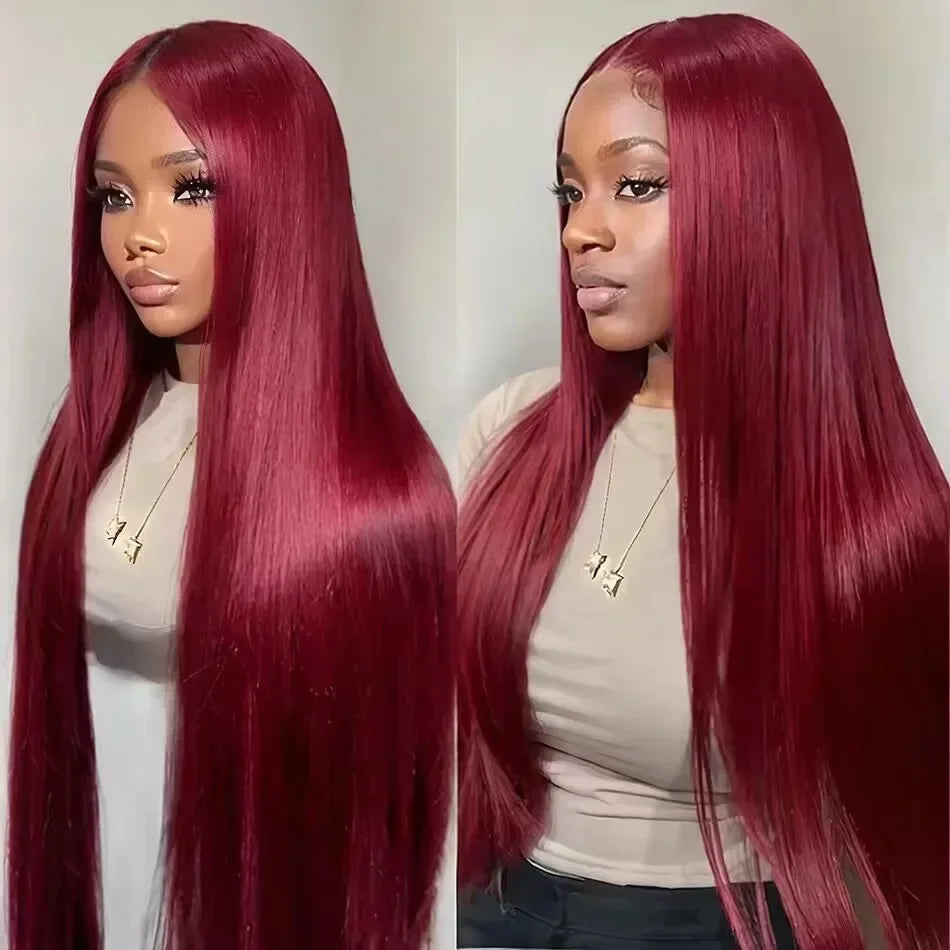 99J Colored Lace Front Human Hair Wigs Straight Burgundy 13x4 HD Transparent Full Lace Frontal Wig Red Glueless Wigs For Women Viralgem Store