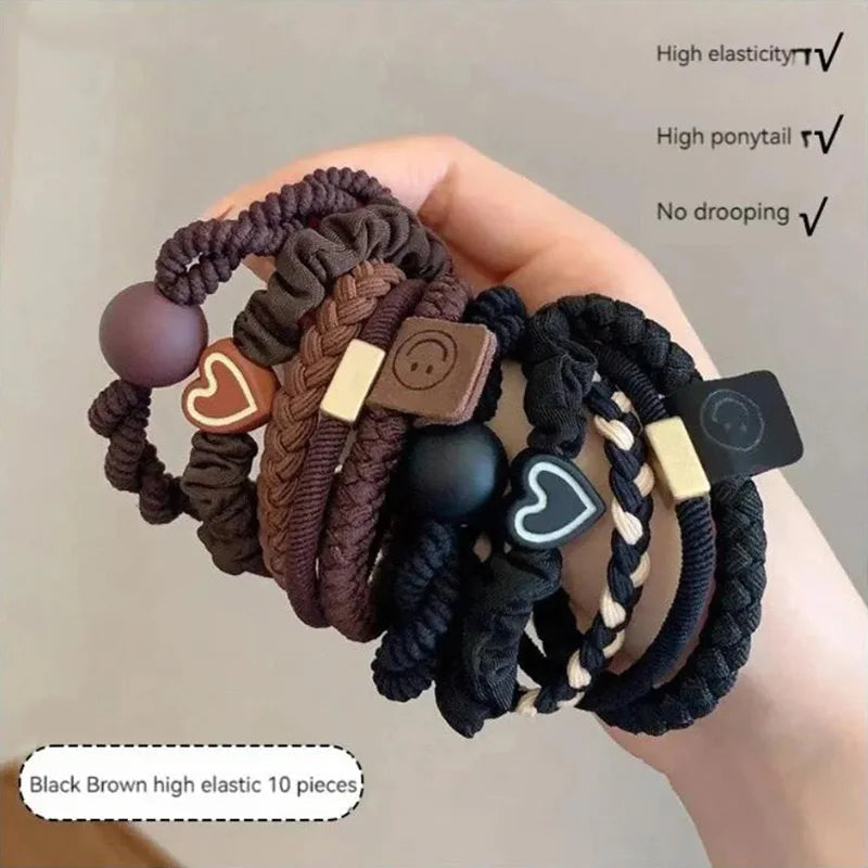 10PCS Women's Hair Ring Set Hair Accessories High Elasticity Leather Band Simple Temperament High Ponytail Durability New Style Viralgem Store