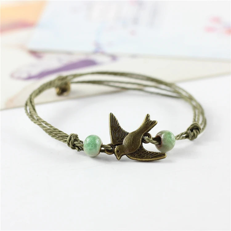 Traditional Boondoggle Hand Woven Colored Glaze Ceramic Bracelets Beads Folk Style Women's Fashion Jewelry Dropshipping #1506