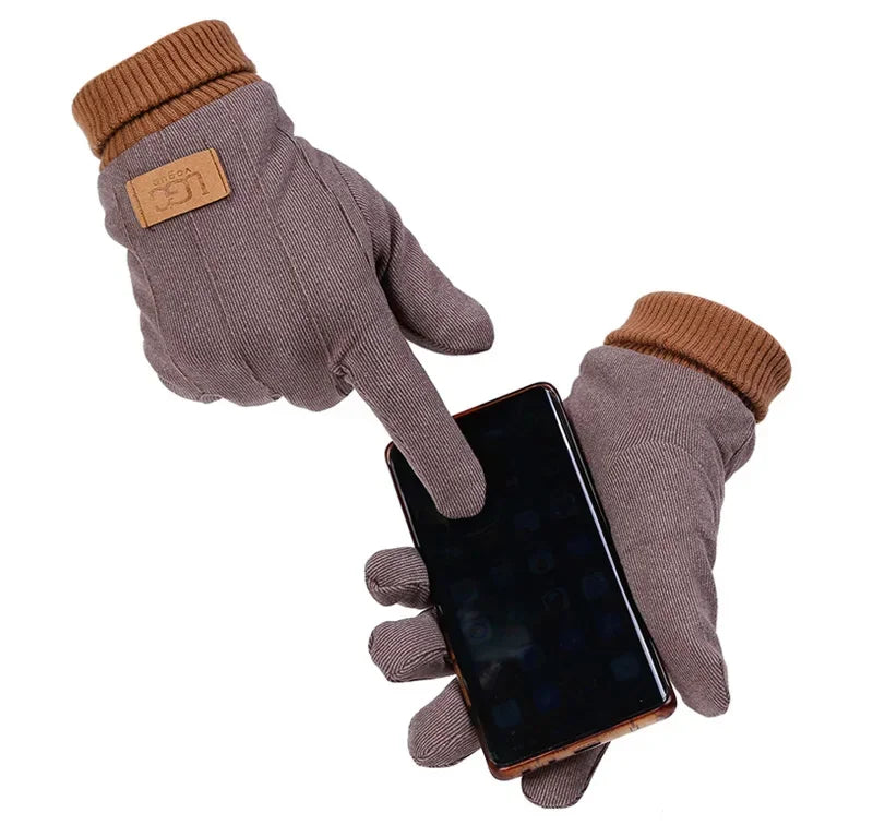Winter business Men's Warm Gloves Touch Screen Cloth Velvet Windproof Thickened Outdoor Driving Cycling Motorcycle Male Mittens
