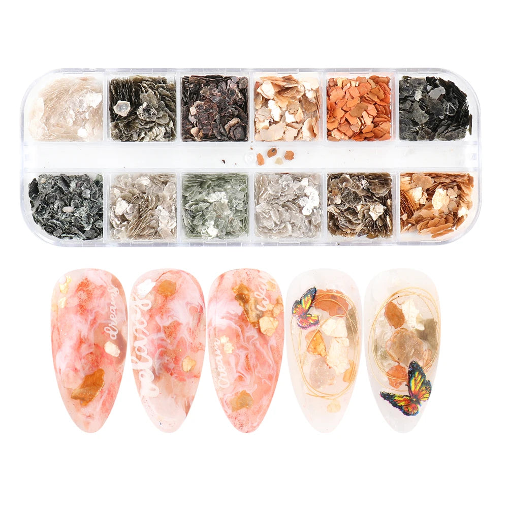 12 Grids Opal Dream Crystal Sequins Nail Flake Galaxy Iridescent Aurora 3D Paillette for Winter Autumn Manicure Decoration SWYFH Viralgem Store