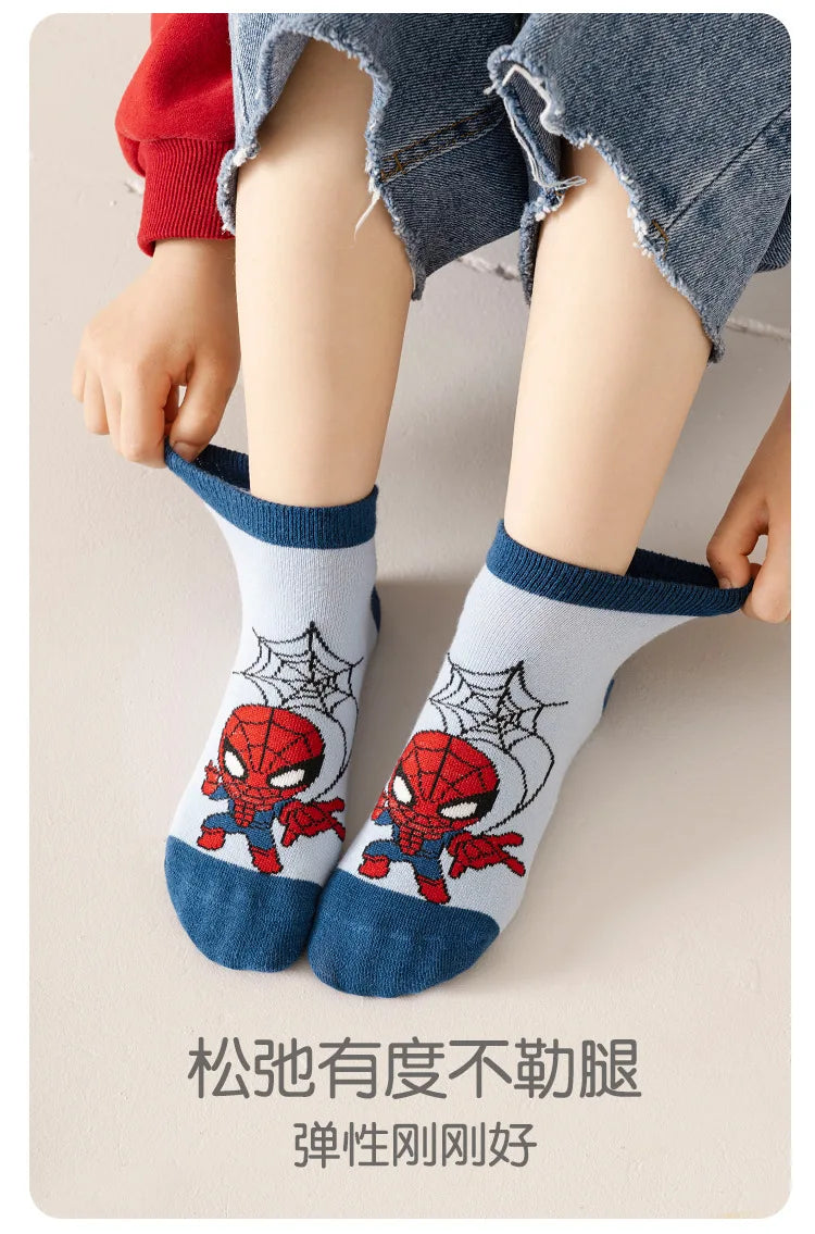5 Pairs Spiderman Cotton Children's Socks iron Man Hulk Thor Anime kids Boys Short Socks Cartoon Baby Spring Summer Sock Y