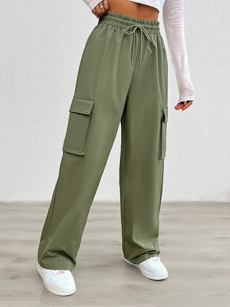 2024 Women New Overalls Elastic Drawstring Waist Pants Wide Leg Baggy Trousers Y2k Streetwear Oversize Sweatpants With Pocket Viralgem Store