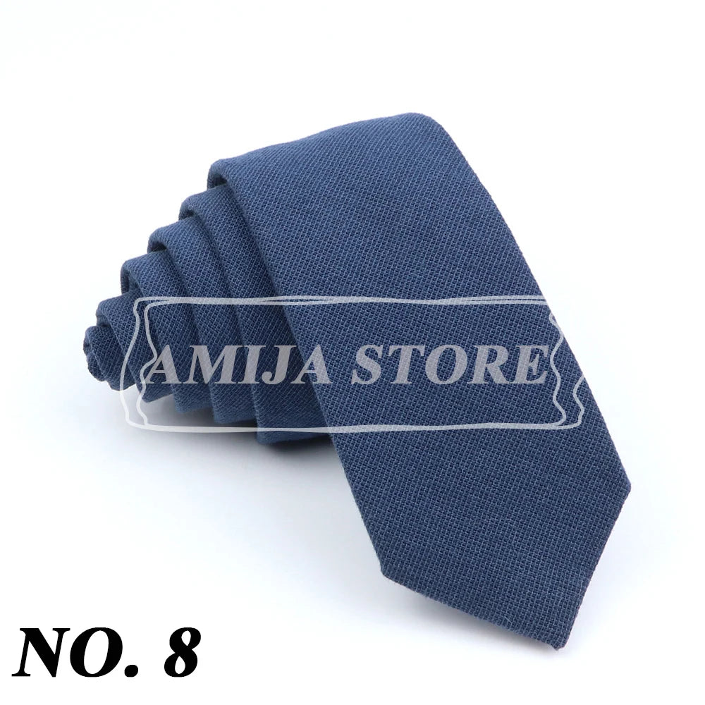 Wed Cotton Tie Solid Color Necktie For Man Woman Blue Pink Yellow Skinny Slim Ties Fashion Wedding Party Gifts Men Accessories