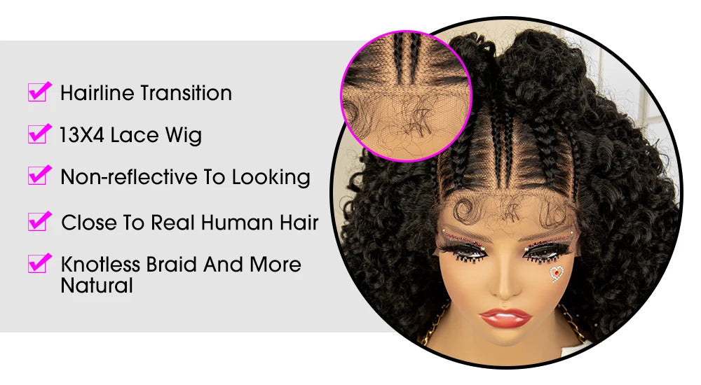 13X4 Lace Frontal Synthetic Braided Wigs for Black Women Braid Wig with Baby Hair 16inches Afro Curly Bob Wigs Braided Wig Viralgem Store