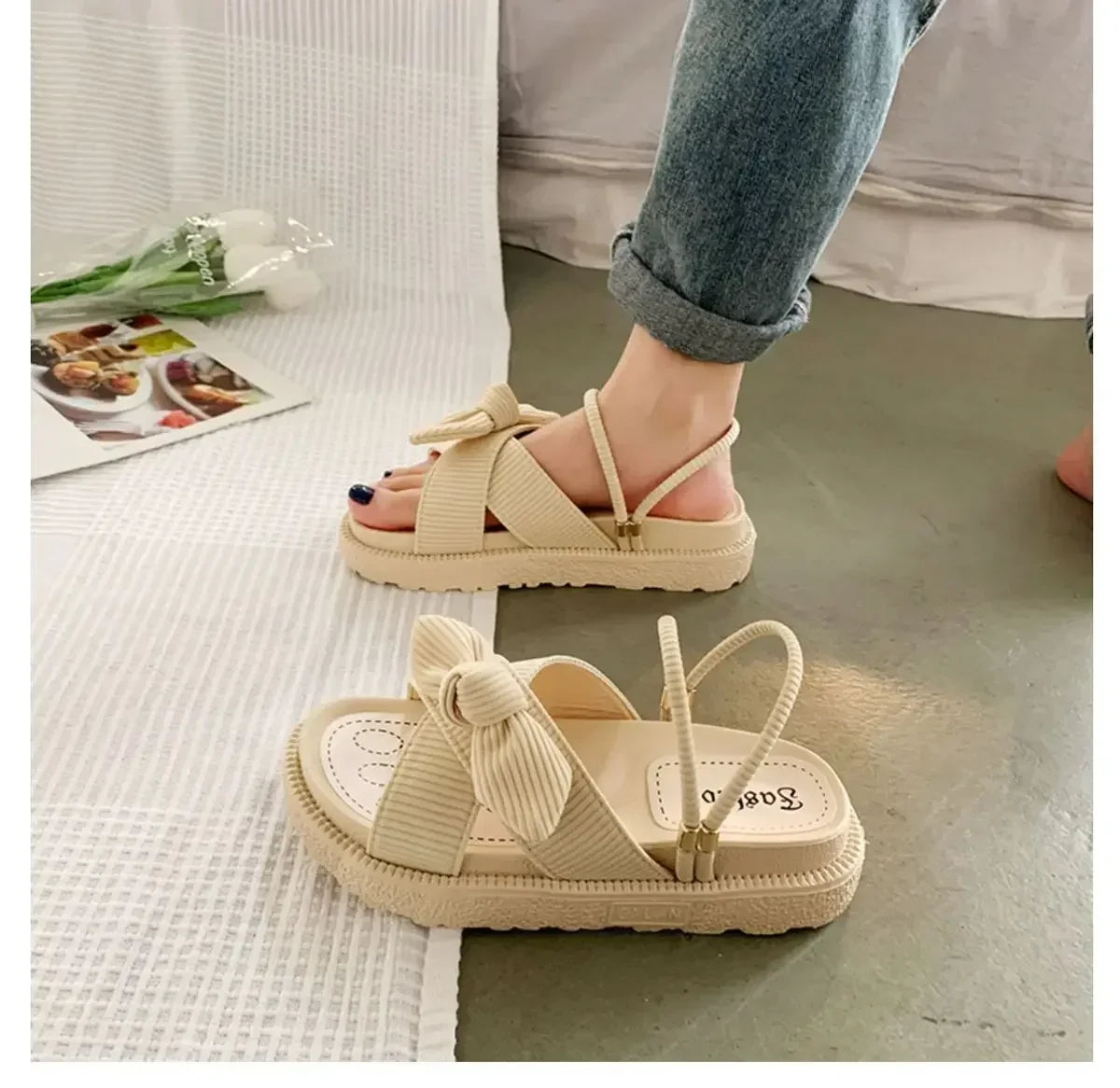 Women Sandalias Mujer Summer Fairy Style 2024 New Fashion Student Platform Roman Lady Sands Flat Shoes Cute Slippers