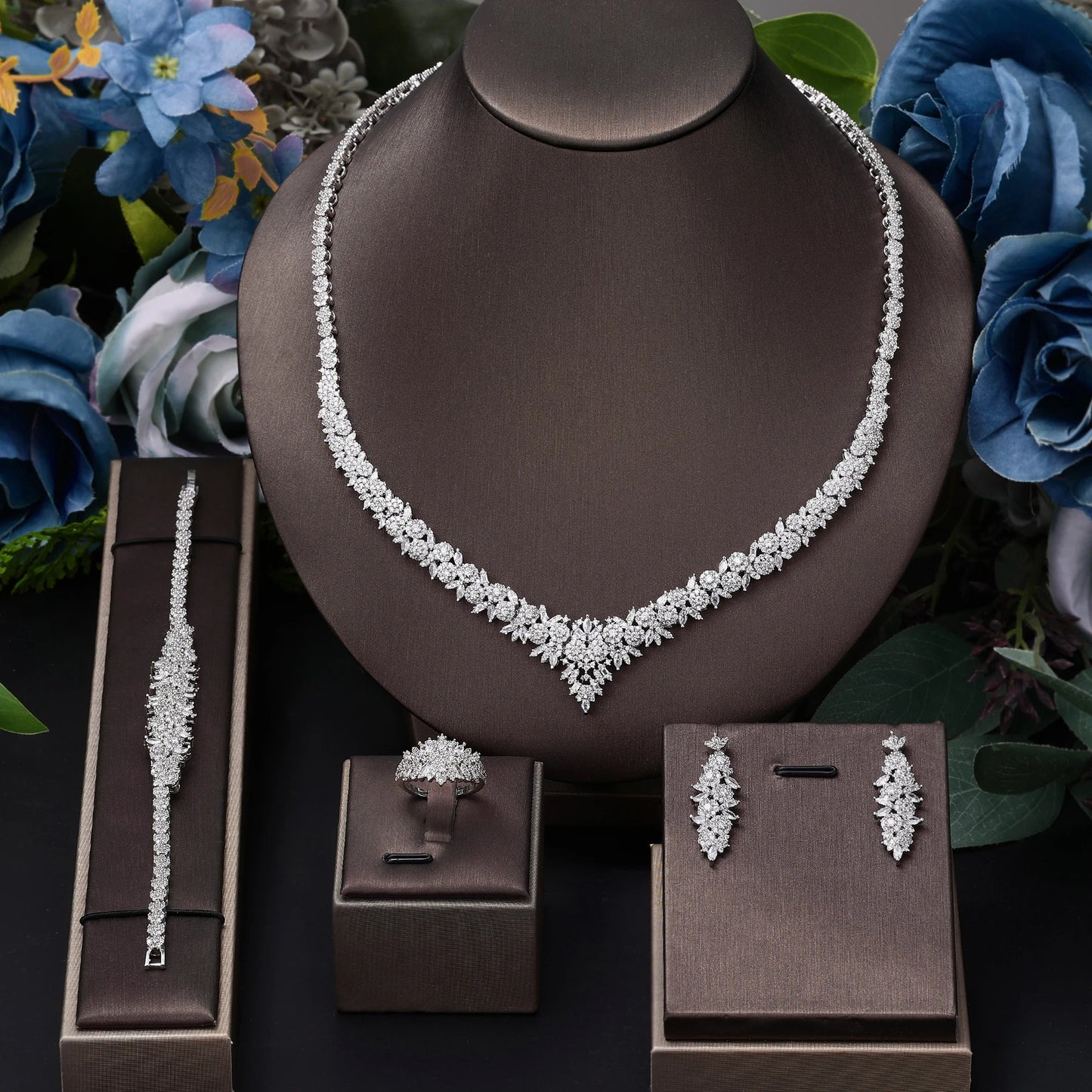 2024 Hot selling 4-piece Bride Wedding Jewelry Set with Cubic Zirconia Dubai Luxury Jewelry Set Viralgem Store