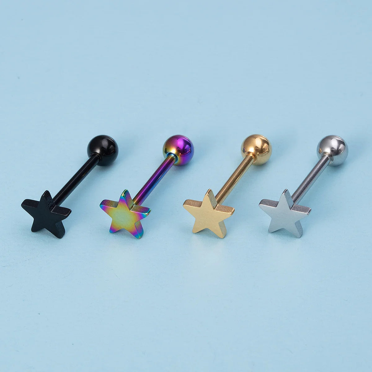 1-4pcs 14G Stainless Steel Tongue Rings Punk Straight Barbells Heart Star Maple Leaf Anchor Cross Tongue Piercing Jewelry Unisex Viralgem Store