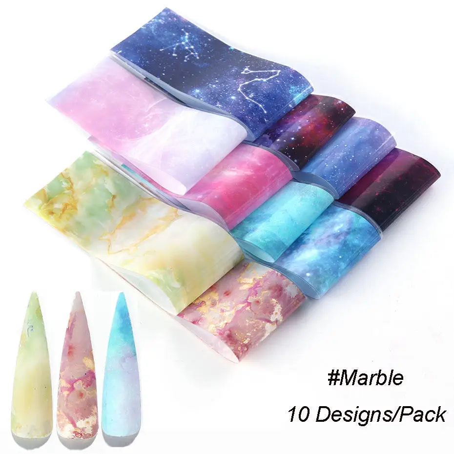 10Pcs Hologram Transfer Foil Nails Laser Stars Holographic Nail Stickers Mermaid Tail Sliders Metallic Gel Polish Wraps NLXKY01
