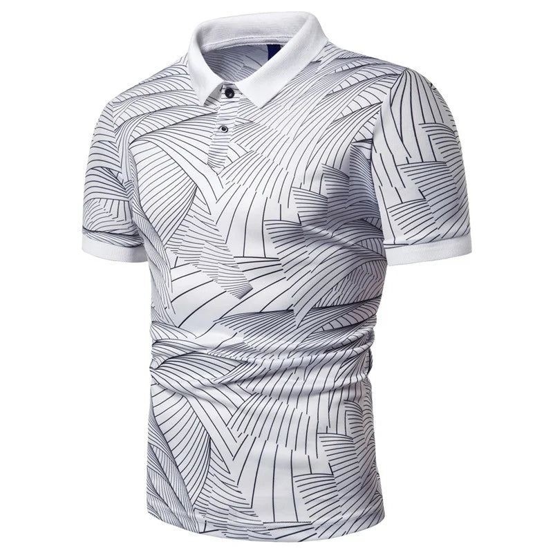 2023 Casual European And American Men's Fashion Wave Print Short Sleeve T-shirt Polo Top