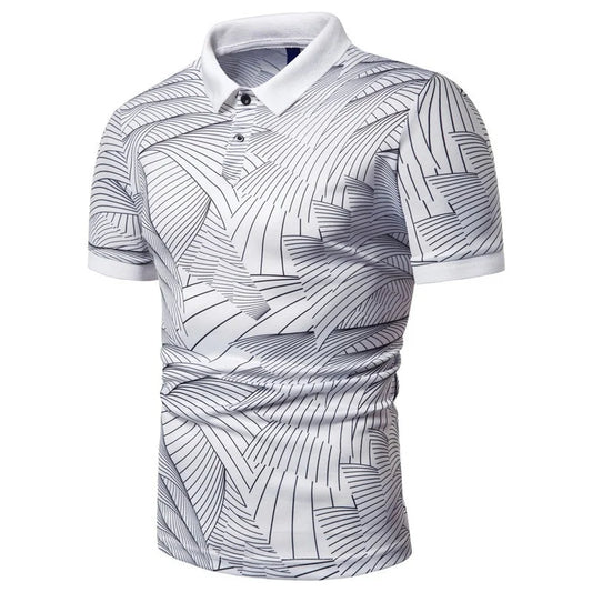 2023 Casual European And American Men's Fashion Wave Print Short Sleeve T-shirt Polo Top