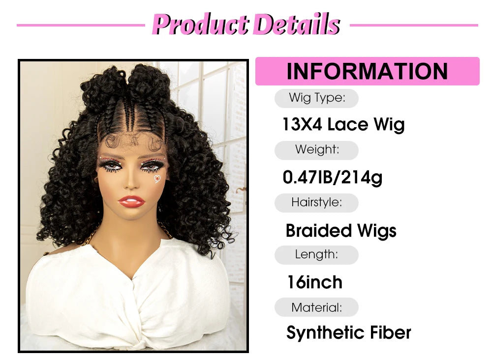 13X4 Lace Frontal Synthetic Braided Wigs for Black Women Braid Wig with Baby Hair 16inches Afro Curly Bob Wigs Braided Wig Viralgem Store
