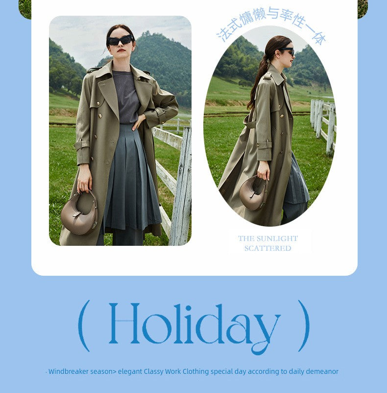 2024 Spring & Fall New Arrival Big Brand Classy C Double Breasted Loose Retro Elegant Mid Length Long Length Trench Coat Outwear Women Viralgem Store