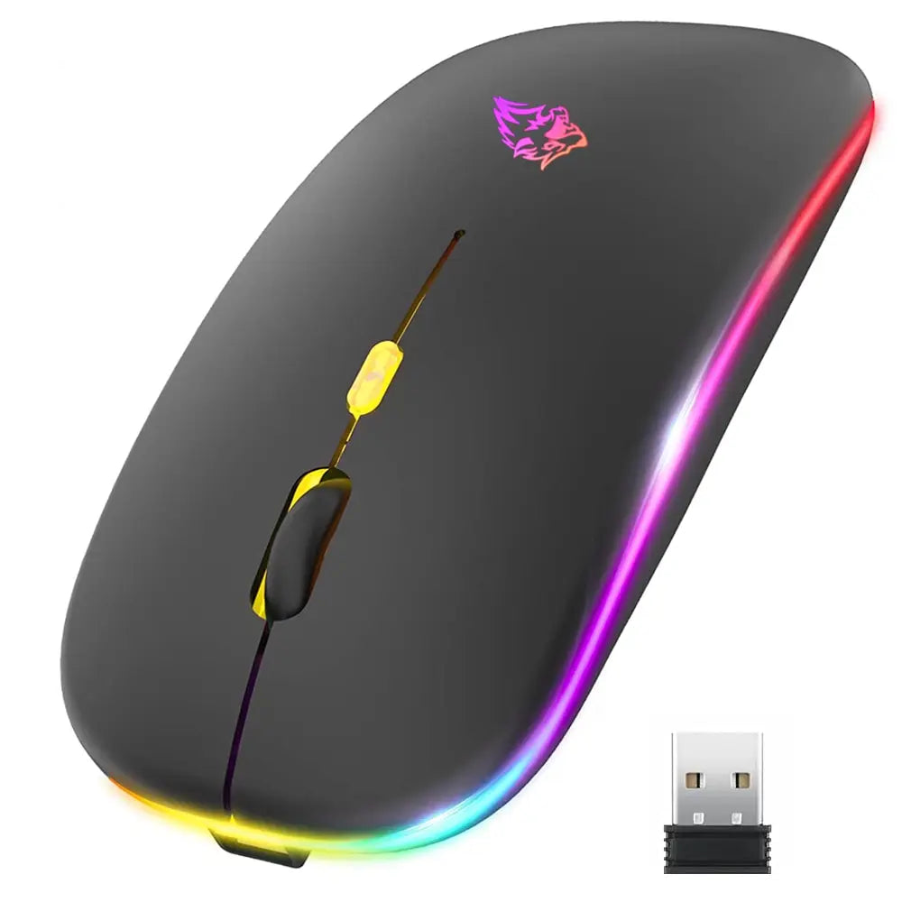 Wireless Mouse Bluetooth and 2.4GHz Dual Modes Rechargeable RGB Ergonomic Silent Click for PC iPad Laptop Cell Phone TV Viralgem Store