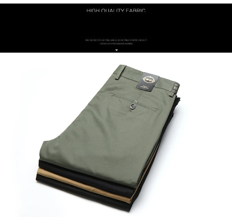 Spring Summer Cotton Casual Pants Mens Clothing Straight Business Green Black Khaki Trousers Male Brand 2022
