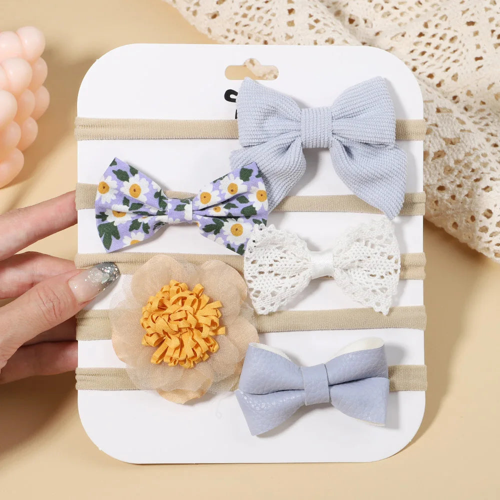 5Pcs/Set Baby Flower Bows Headband for Girls Children Elastic Hair Bands New Born Hairband Soft Toddler Cute Hair Accessories
