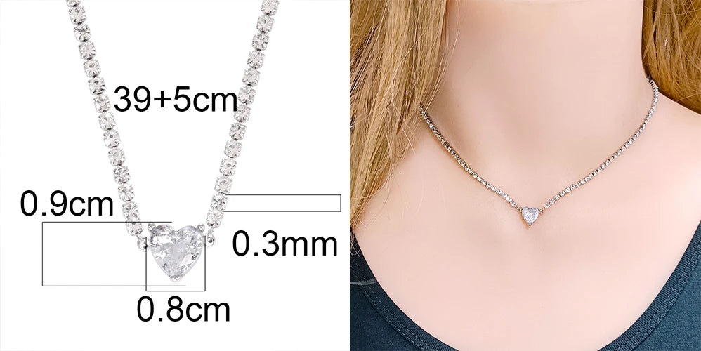 Stainless Steel Necklace Tennis Chain Hip Hop Square Pendant Necklace Star Heart Zircon Choker Necklaces For Women Jewelry