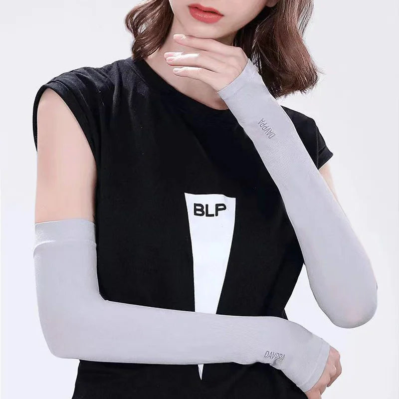 1Pair UV Protection Arm Sleeves for Men Women Summer Driving Sunscreen Ice Silk Cover Hand Protector Half Finger Long Gloves Viralgem Store
