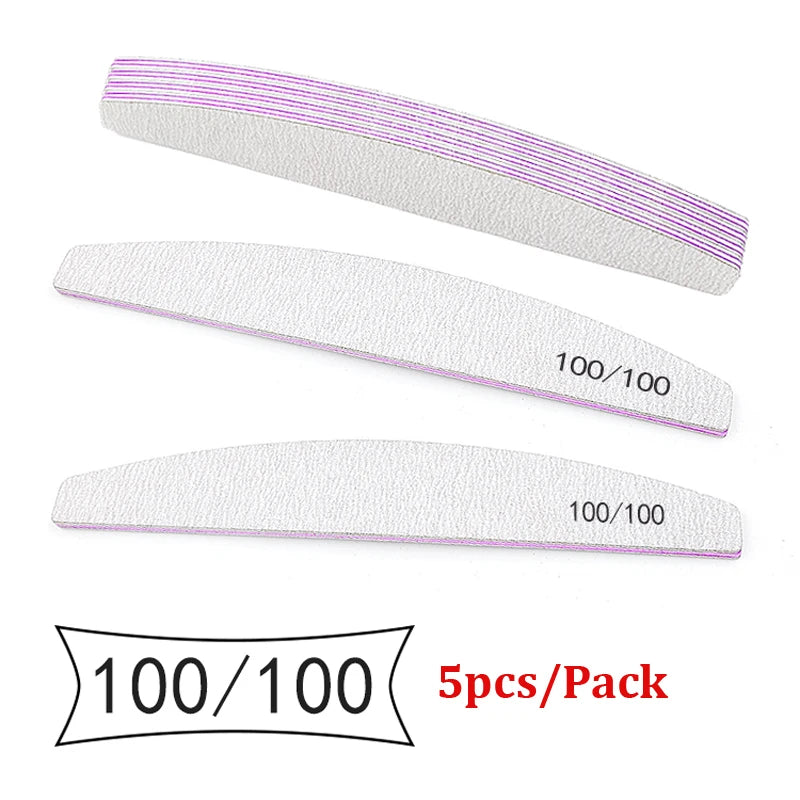 5Pcs/Lot Nail File Mix Color Limas 80/100/150/180/240 Grit Professional Sandpaper Cuticle Remover Buffer Files Manicure Tool Set Viralgem Store