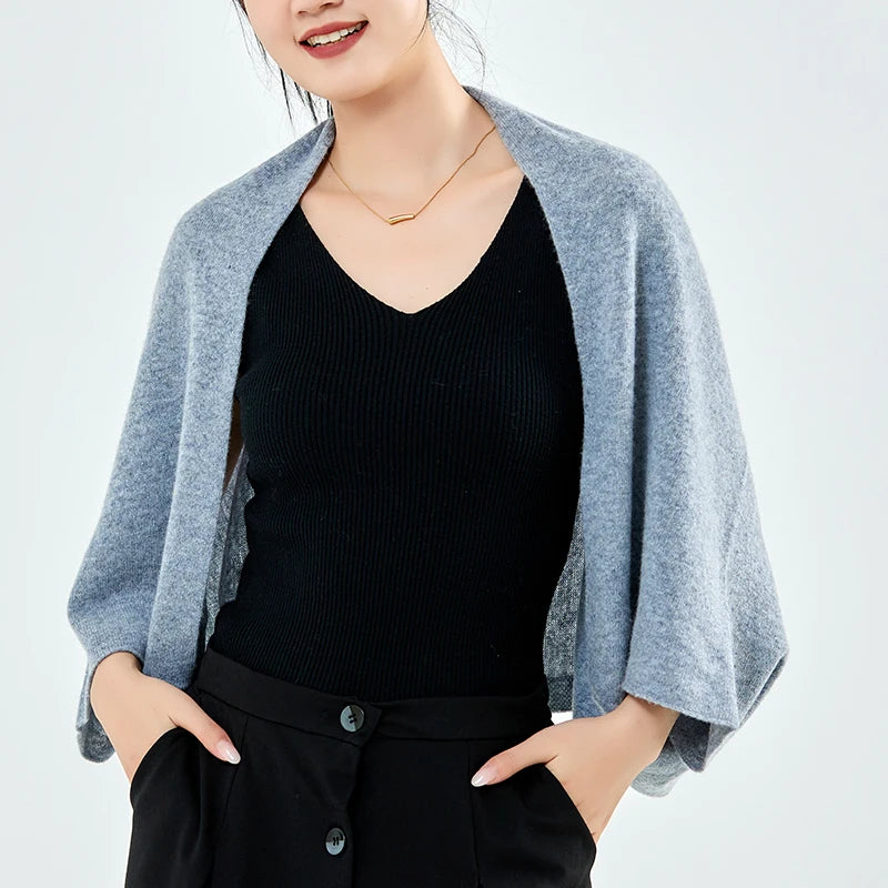 100%Pure Wool Women's Knitted Shawl Soft Warm Wollen Cardigan Cloak Wraps Shoulder Neck Protect Multifunctional Pashmina Scarves