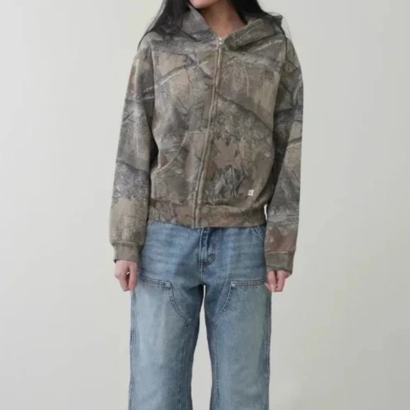 Y2K Harajuku men and women sportswear hip-hop street fashion women camouflage pattern zippered hoodie zip up hoodie sweatshirt