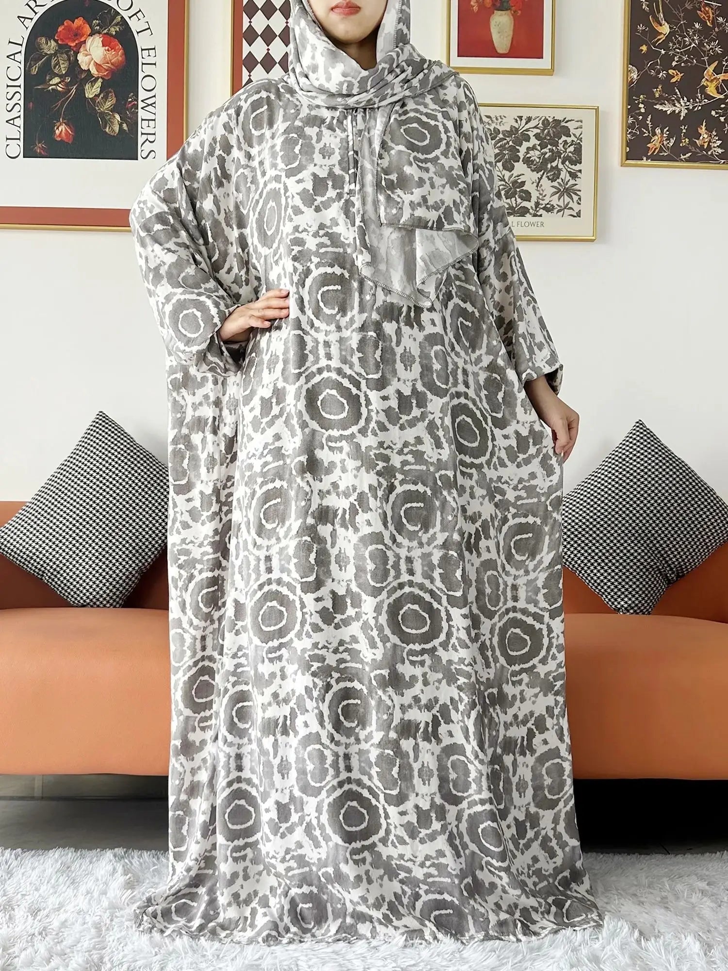 2024 Muslim Cotton Lady Abayas Ramadan Prayer Garment Dubai Turkey Middle East Femme Robe Loose African Dress Turban Joint Viralgem Store