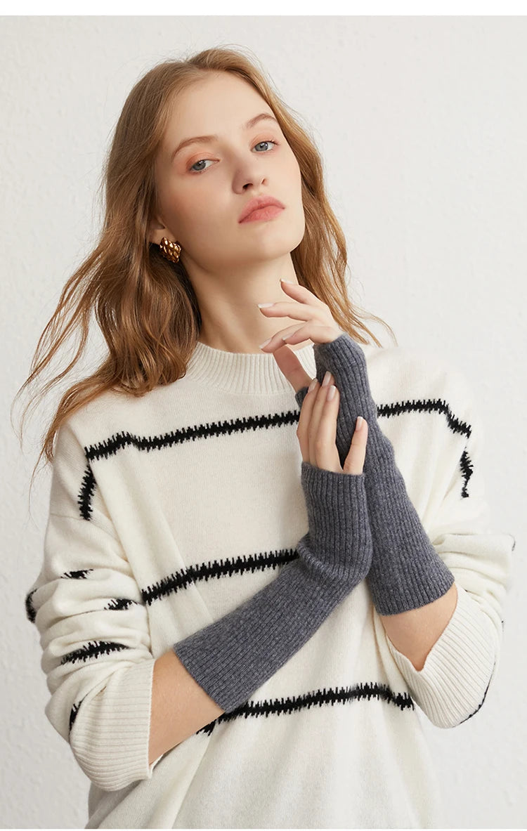 Winter Women 100% Cashmere Long Mitts 25cm Fine Knitted Fingerless Gloves Y2k Thermal Gloves Semi Finger Lengthen Arm Warmers Viralgem Store
